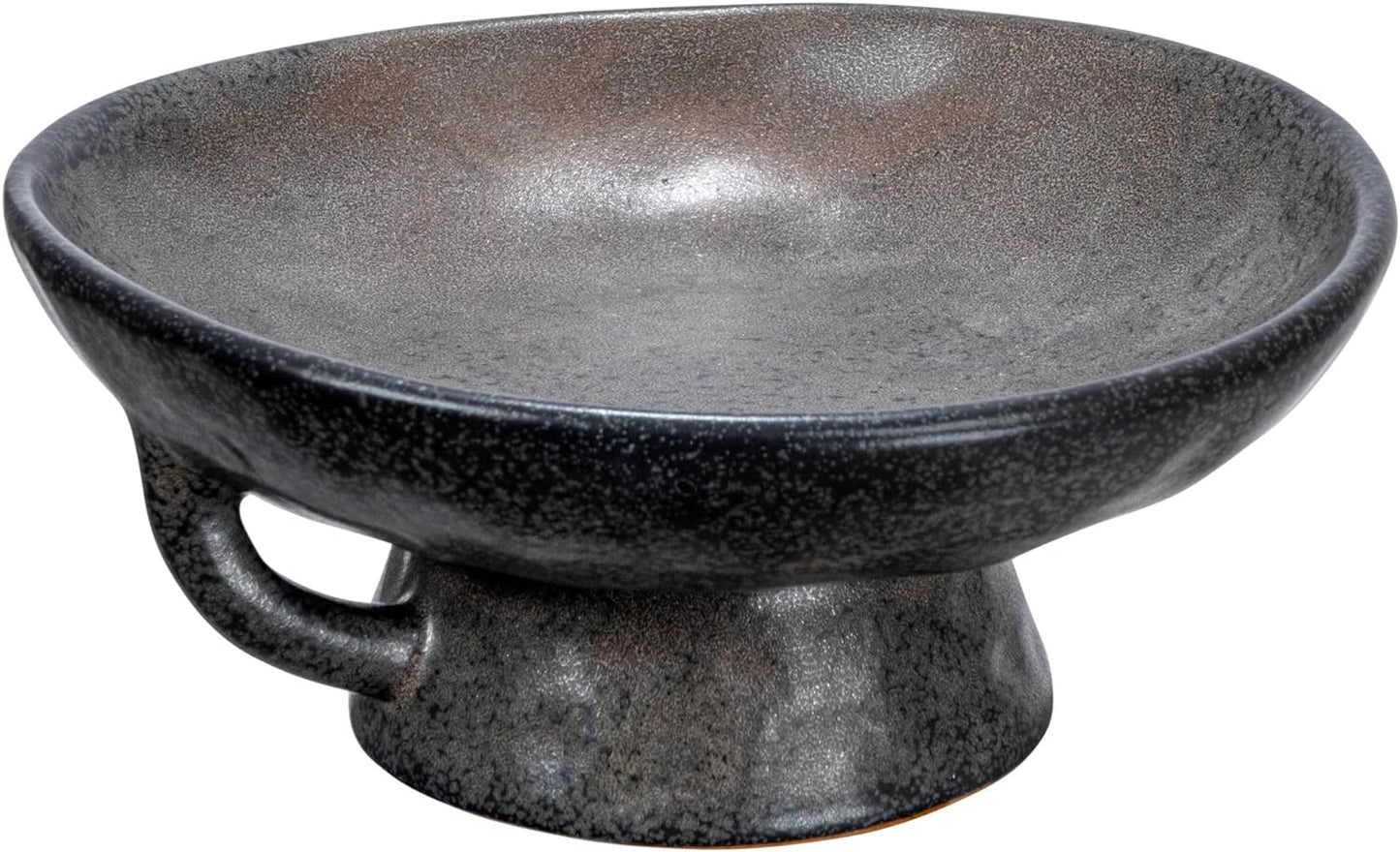 Creative Co-Op Stoneware Bowl with Handle and Base, Black Reactive Glaze