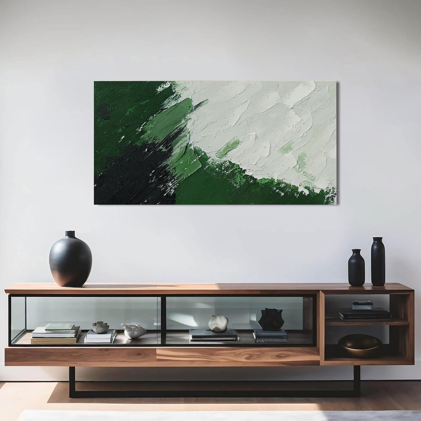 AIXMGSJS Canvas Wall Art Decor Wall Art Pictures for Living Room Canvas Art Wall Decor Green Abstract Wall Art Prints Modern White Wall Art Abstract Artwork for Walls Home Office Decor 20" X 40"
