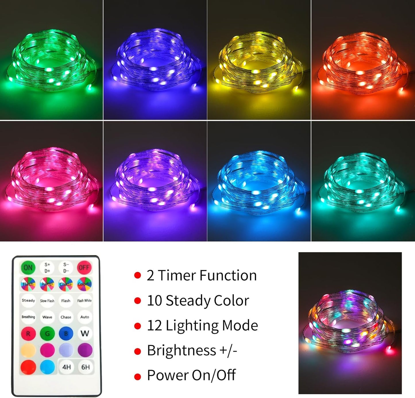 Fairy Lights Battery Operated Color Changing String Lights with Remote, 16.4FT 2 Pack Twinkle Lights USB Plug or Battery Powered, Outdoor Christmas Decorations for Bedroom Wedding Party Indoor