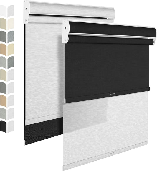 BERISSA Cordless Dual Roller Shades with Cassette Valance, Double Window Shades Blackout and Light Filtering, Day and Night for Home Office Door. Linen Black and White. 68 W x 44" H