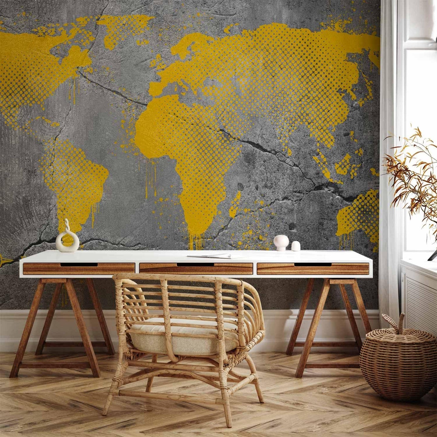 artgeist Premium Wall Mural World Map 157x110 in - XXL Non-Woven Wallpaper Fleece Wall Decor Photo Print Picture Image Design Map of The World k-A-0494-a-a