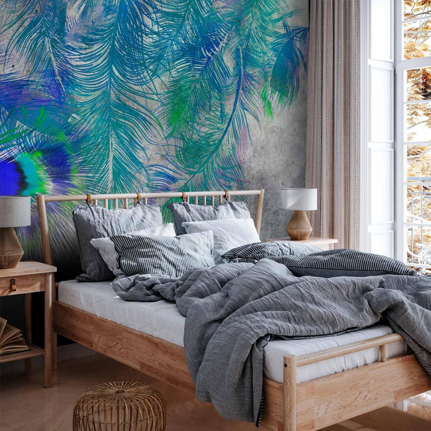 artgeist Premium Wall Mural Cement Feather 118x83 in - XXL Non-Woven Wallpaper Fleece Wall Decor Photo Print Picture Image Design Landscape Colorful Abstract n-A-1488-a-a