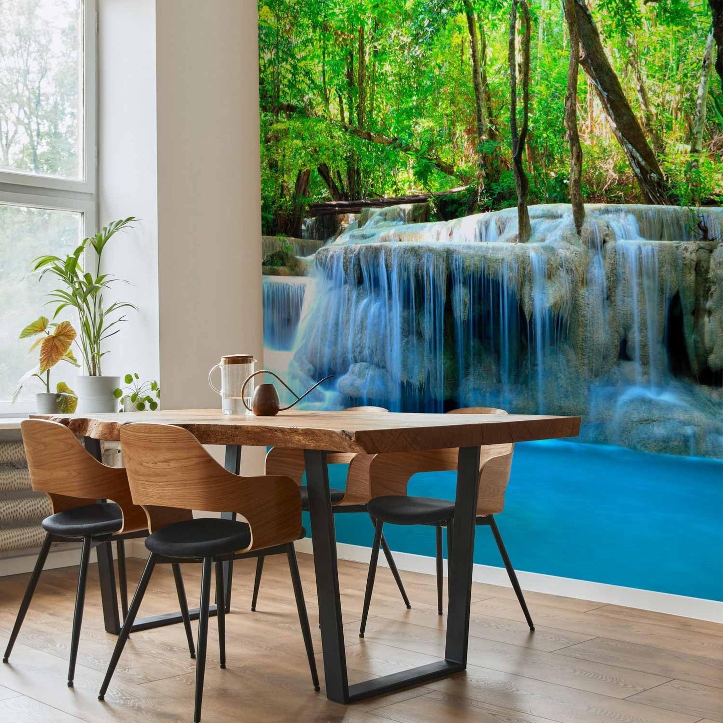 artgeist Wall Mural Peel and Stick Waterfall Landscape 212x98 in - XXL Self-Adhesive Corner Wallpaper Removable Large Sticker Foil Angle Wall Decor Print Nature Forest Tree Green c-B-10074-a-a
