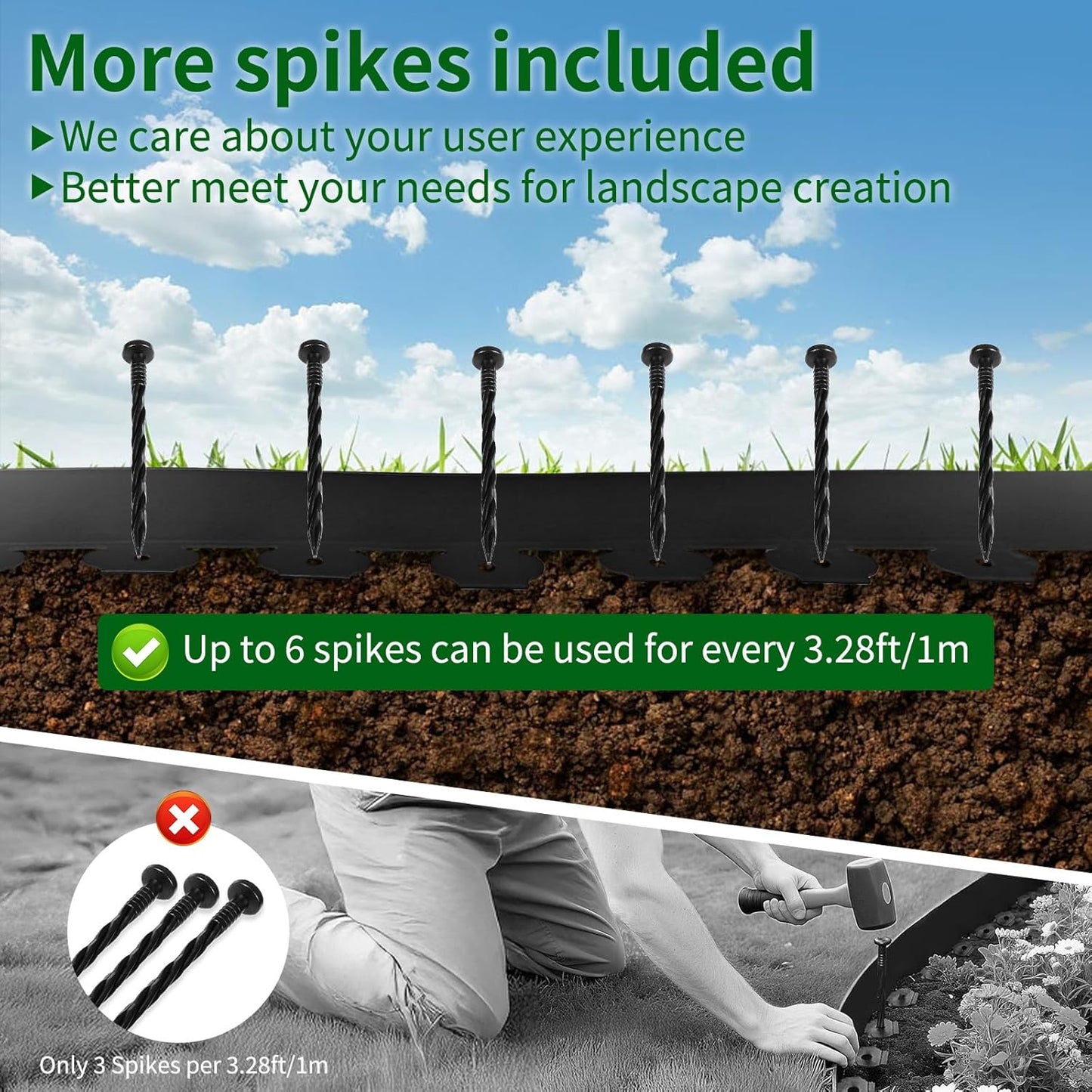 4 in x 50 Ft Garden Landscape Edging, No Dig Garden Edging Border Kit with 92 Pcs Spikes for Flower Bed Lawn Yard Grass Black