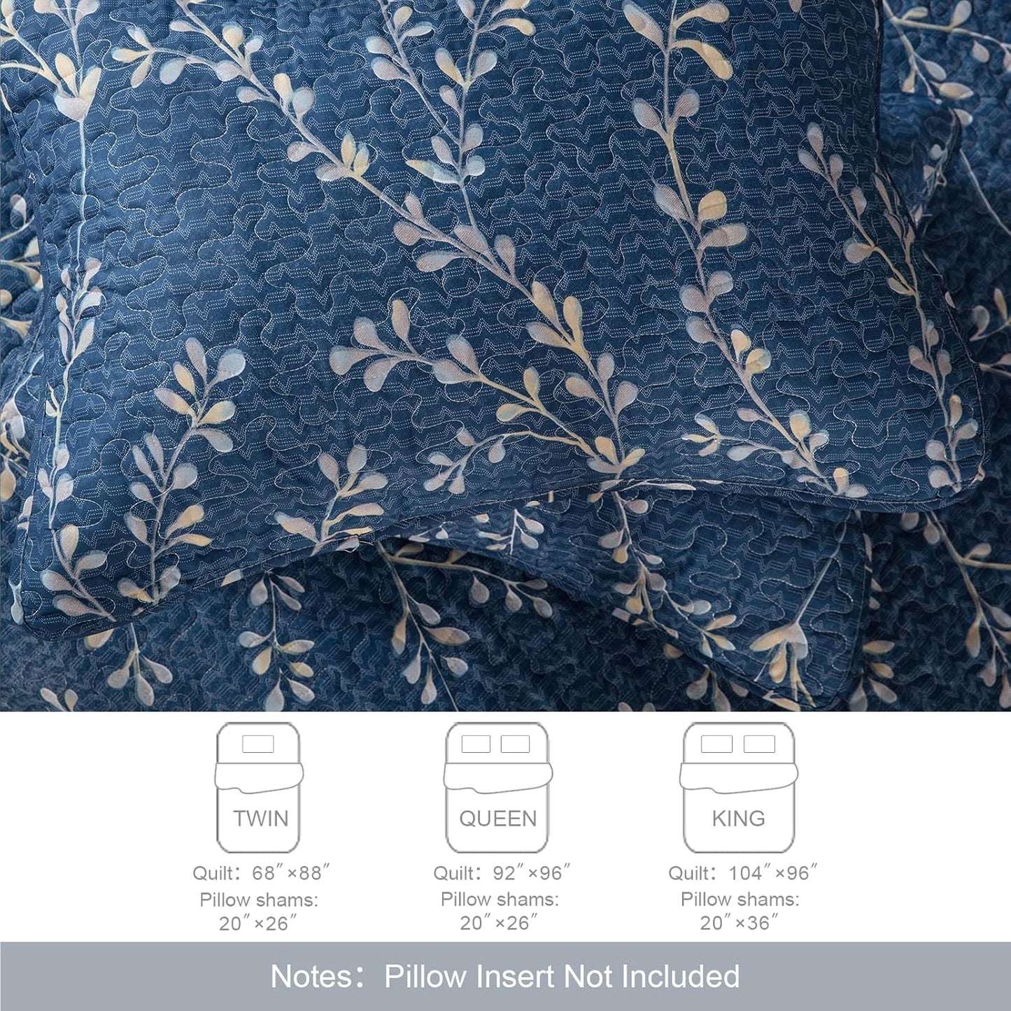 Exclusivo Mezcla Reversible Boho Quilt Set King Size, 3 Pieces Flowers Navy All Season Bedspreads, Ultra Soft Floral Coverlet Bedding Set with Printed Pattern (1 Quilt, 2 Pillow Shams)