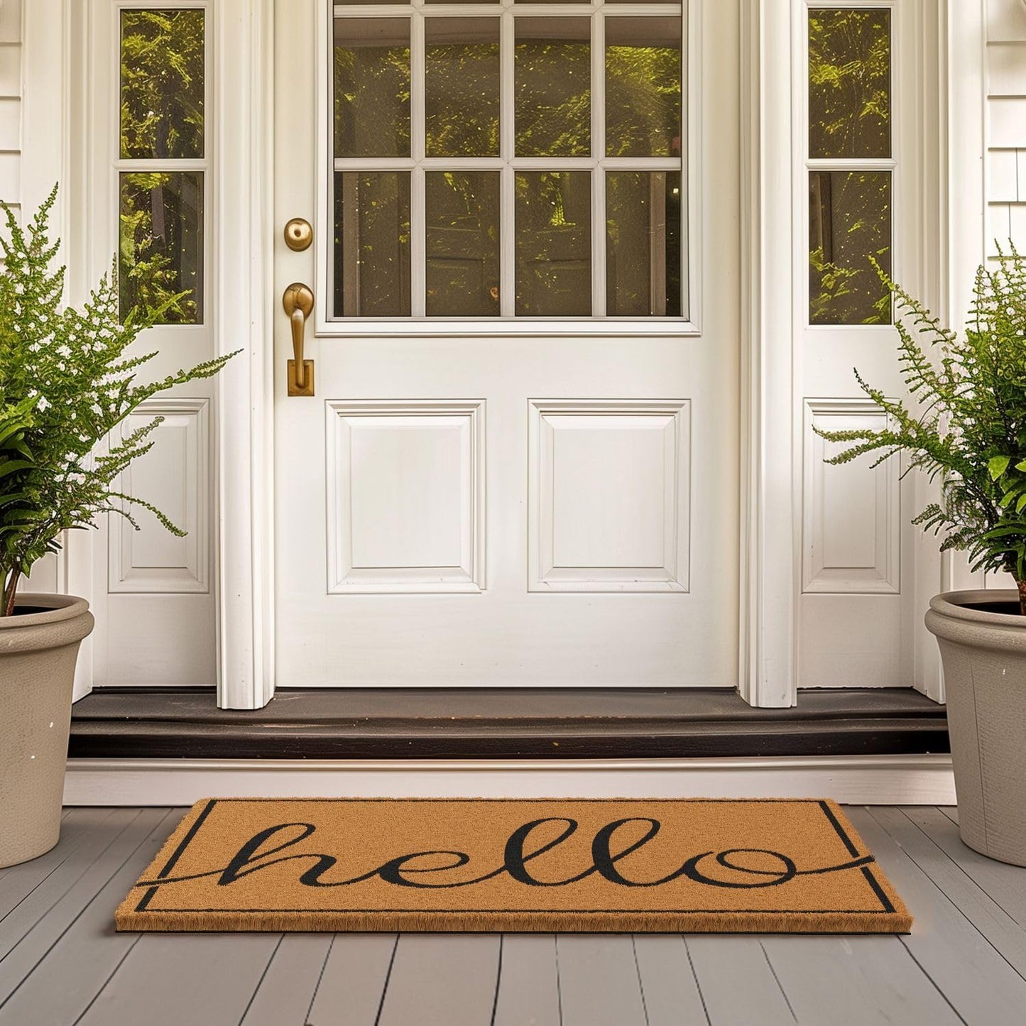 Barnyard Designs Natural Coco Coir Heavy Duty Backing Doormat - Large Cute Non-Slip Front Door Welcome Mat for Outside Entrance or Porch Entry, Brown (24x36, Hello)