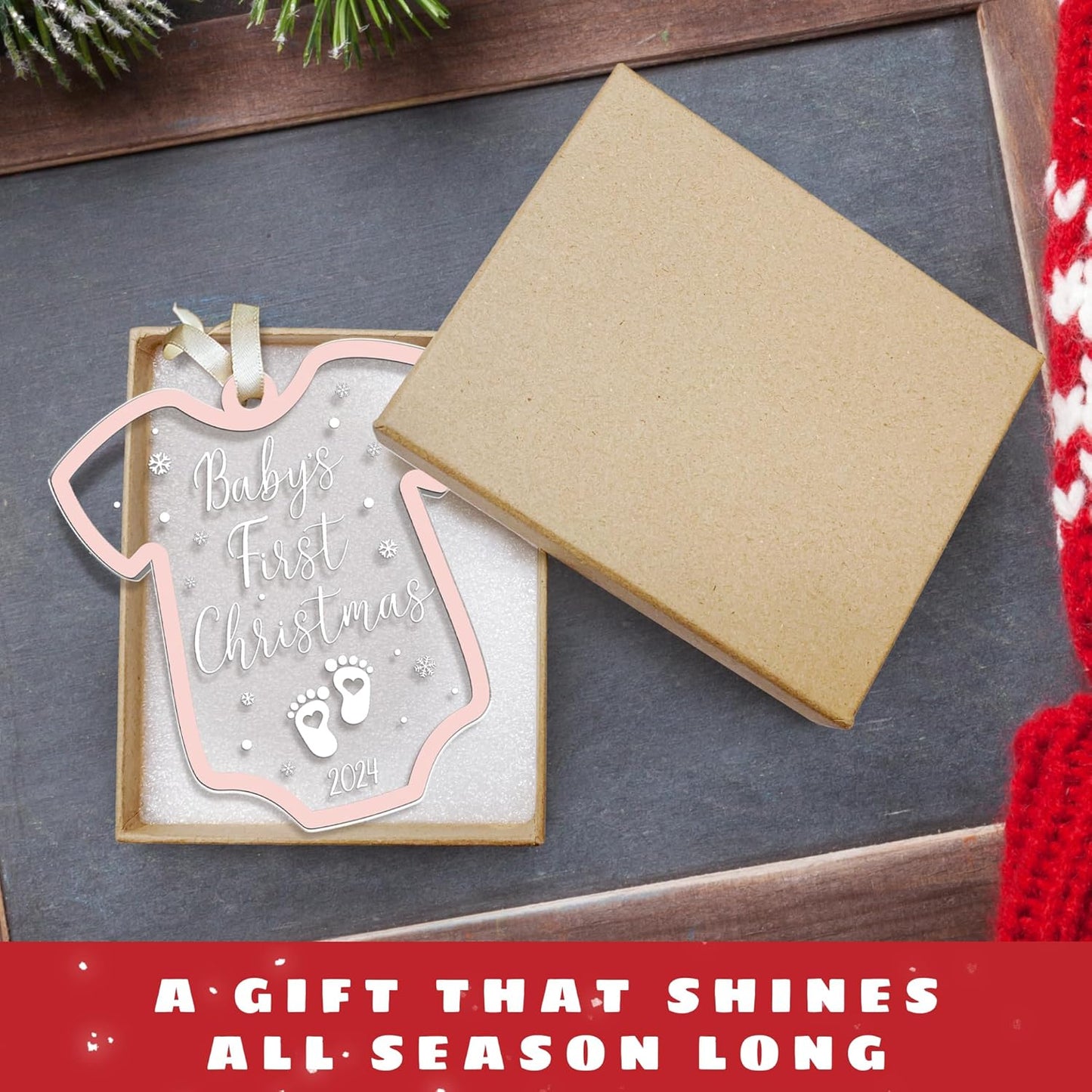 Baby Girl First Christmas Ornament - Baby Girl First Christmas Ornaments - 2 Layer Acrylic Ornament