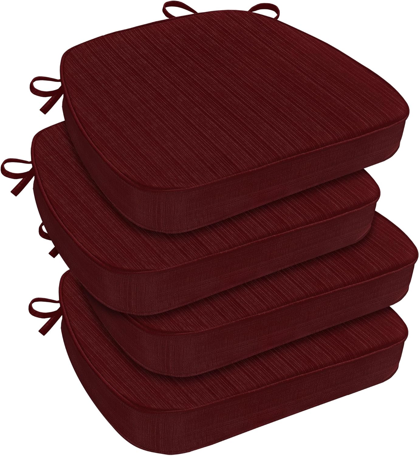 downluxe Chair Cushions for Dining Chairs, Waterproof Kitchen Chair Pads, Non-Slip Dining Seat Cushion with Ties, 17" x 16" x 2.5", Burgundy, 4 Pack