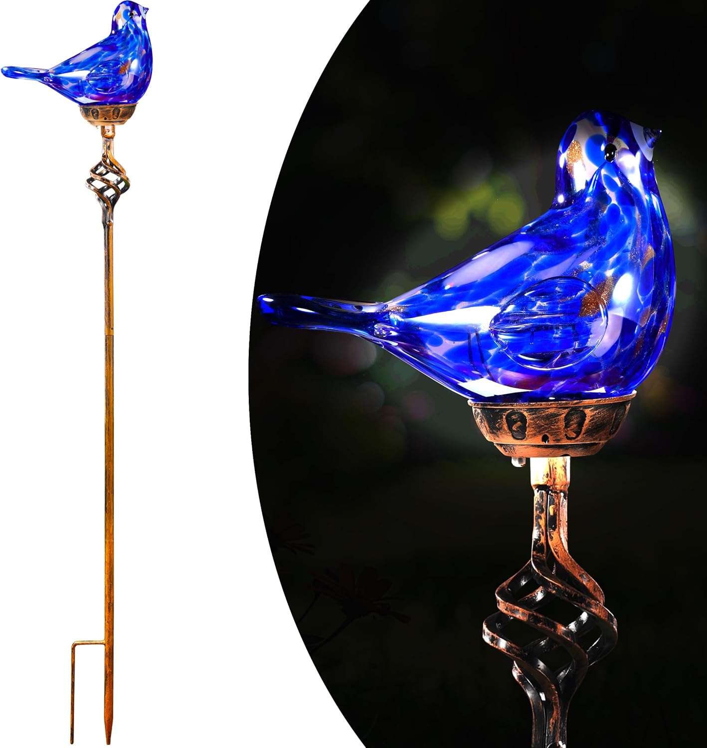 Decorative Solar Lights, Outdoor Solar Bird Stake Lights, Hand Blown Glass Decorative Garden Pathway Lights Outdoor Waterproof Glass Stakes (Dark Blue)