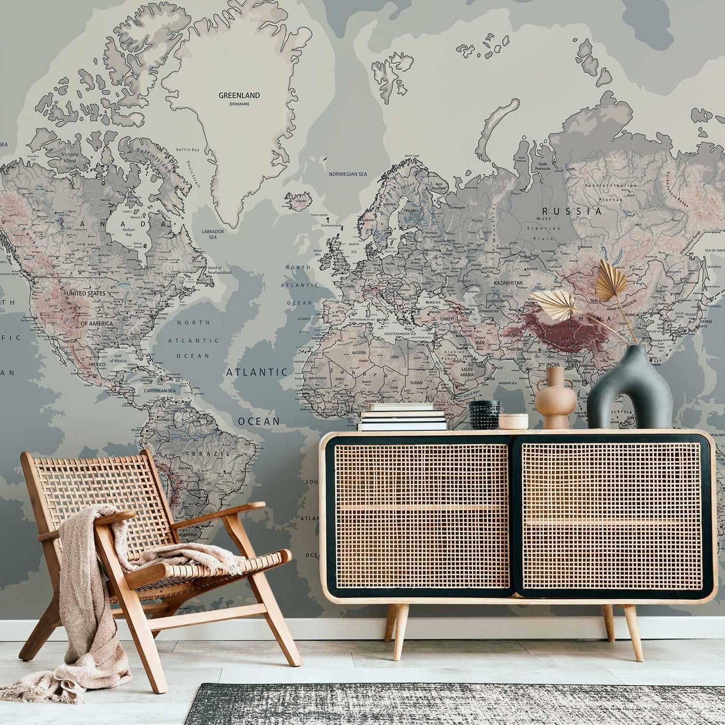 artgeist Premium Wall Mural World Map 98x69 in - XXL Non-Woven Wallpaper Fleece Wall Decor Photo Print Picture Image Design Home Map of The World k-A-0061-a-c
