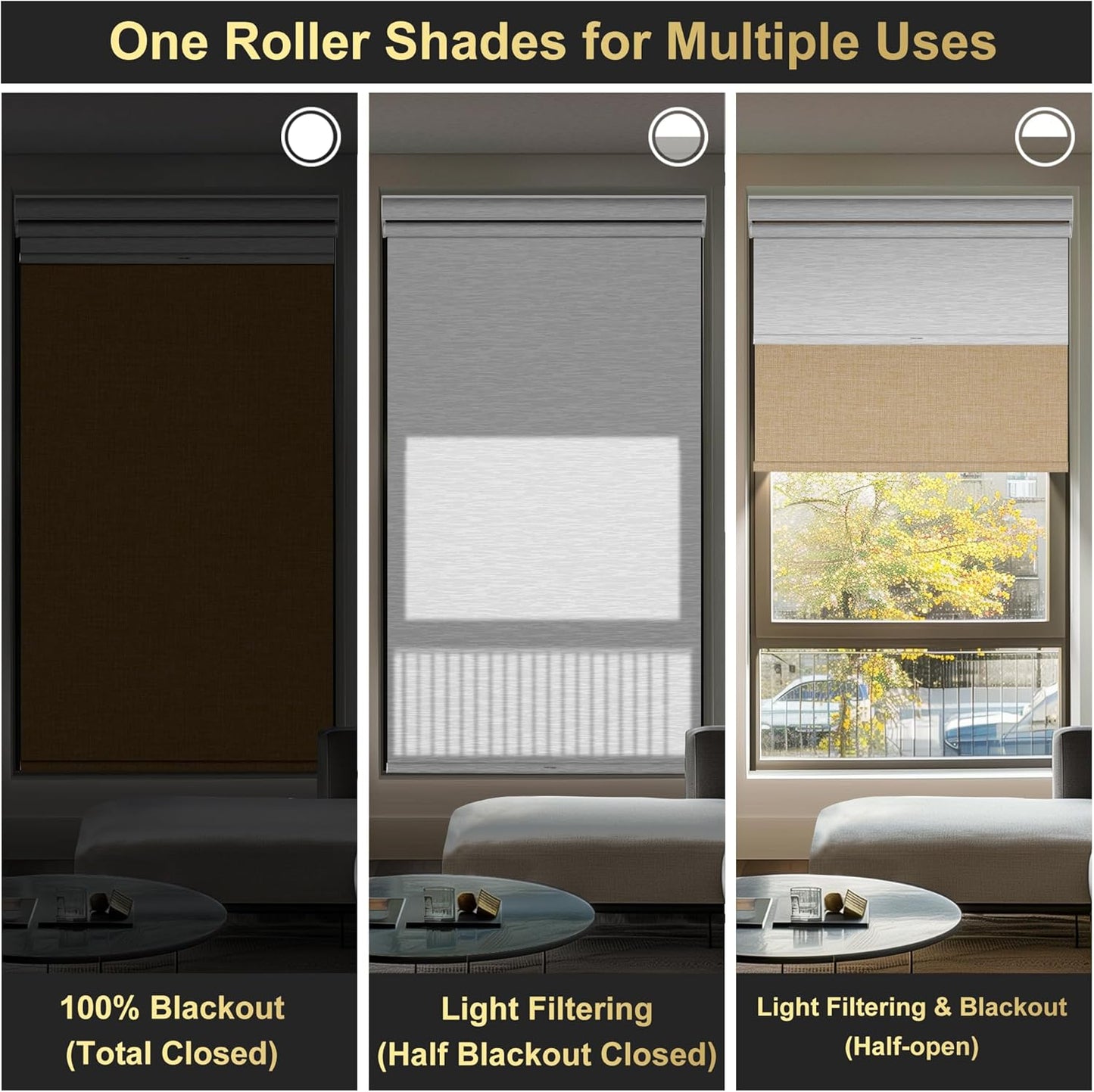 BERISSA Cordless Dual Roller Shades With Cassette Valance, Blackout and Light Filtering, Day and Night for Home Office Door - Linen Beige and White, 46 W x 56" H