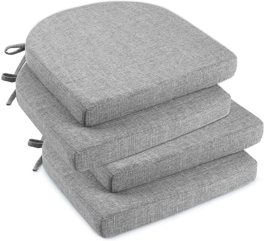 downluxe Indoor Chair Cushions for Dining Chairs, Soft and Comfortable Textured Foam Kitchen Chair Pads with Ties and Non-Slip Backing, 16" x 16" x 2", Light Grey, 4 Pack