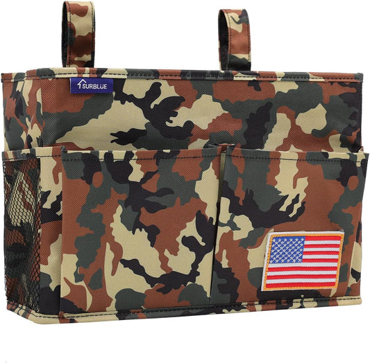 Surblue Bedside Caddy Hanging Organizer Storage Bag Pocket for Bunk, Hospital Beds, College Dorm Rooms, Baby Bed Rails, Wheelchair Side Bag, Camp Chairs, 4 Pockets and 2 Hooks (Small Jungle)