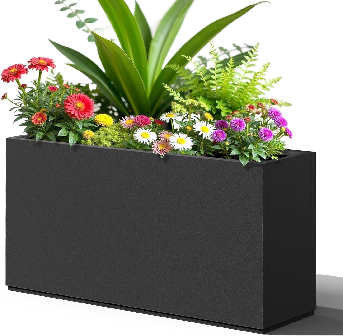 FENCY Metal Rectangular Planter Box, Large Planters for Outdoor Plants, Tall Planters for Outdoor Plants with Drainage Holes (32" L x 10" W x 16.3" H,Black)