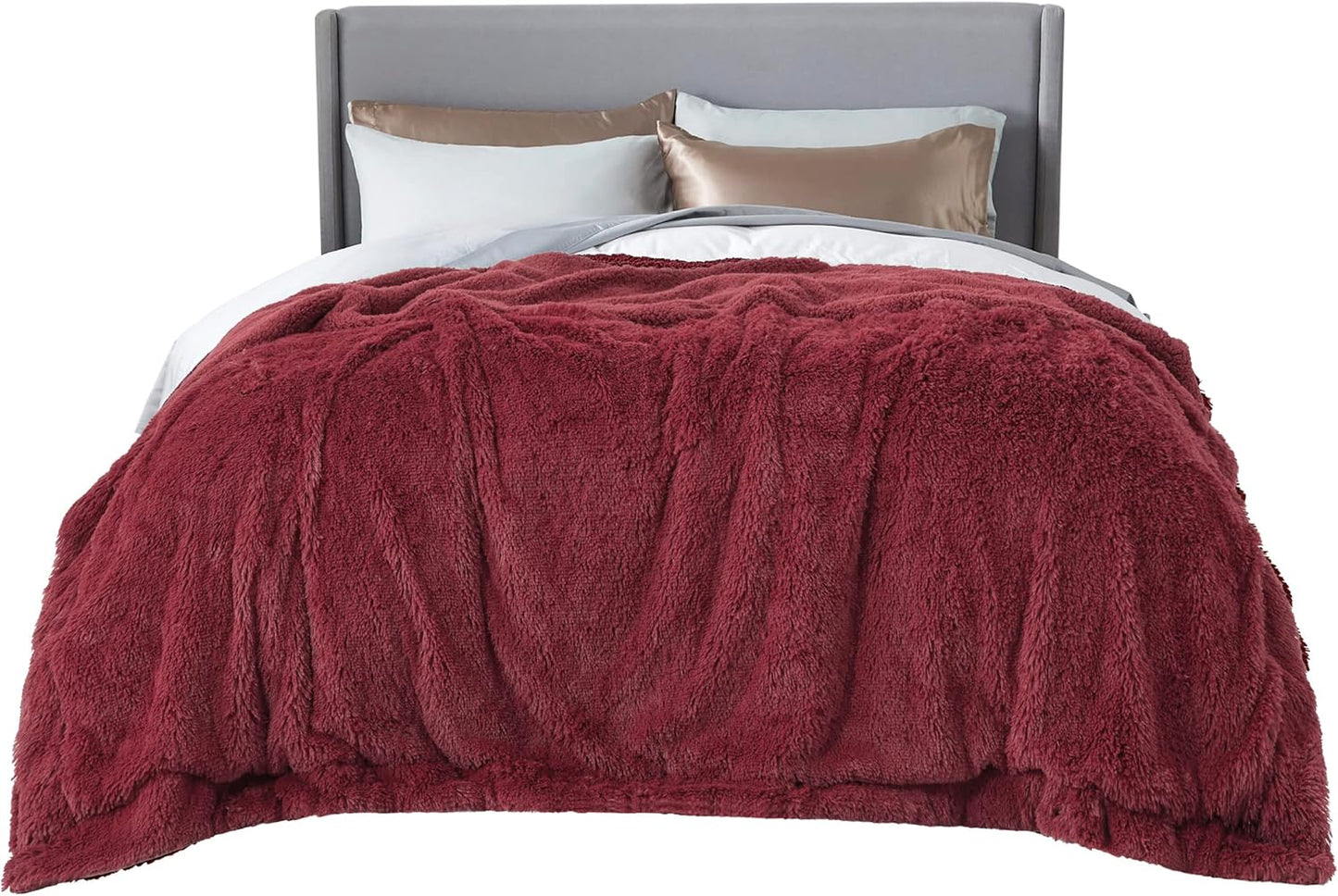 Bedsure GentleSoft Fluffy Burgundy Red King Size Blanket for Bed, Thick Soft Sherpa Faux Fur Fleece Bedding Fuzzy Plush Winter Warm Heavy Big Large King Blanket, Cozy Red Gifts for Men Women, 108x90