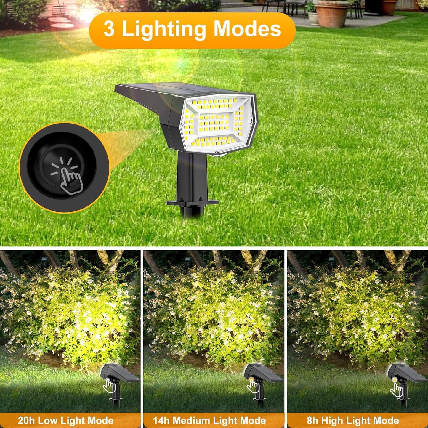 Fabrito 72 LEDs Solar Spot Lights Outdoor Waterproof, 3 Modes Landscape Spotlights, Dusk to Dawn Solar Powered Flood Wall Lights for Outside, Solar Garden Lights for Yard Porch 2 Pack (Cool White)