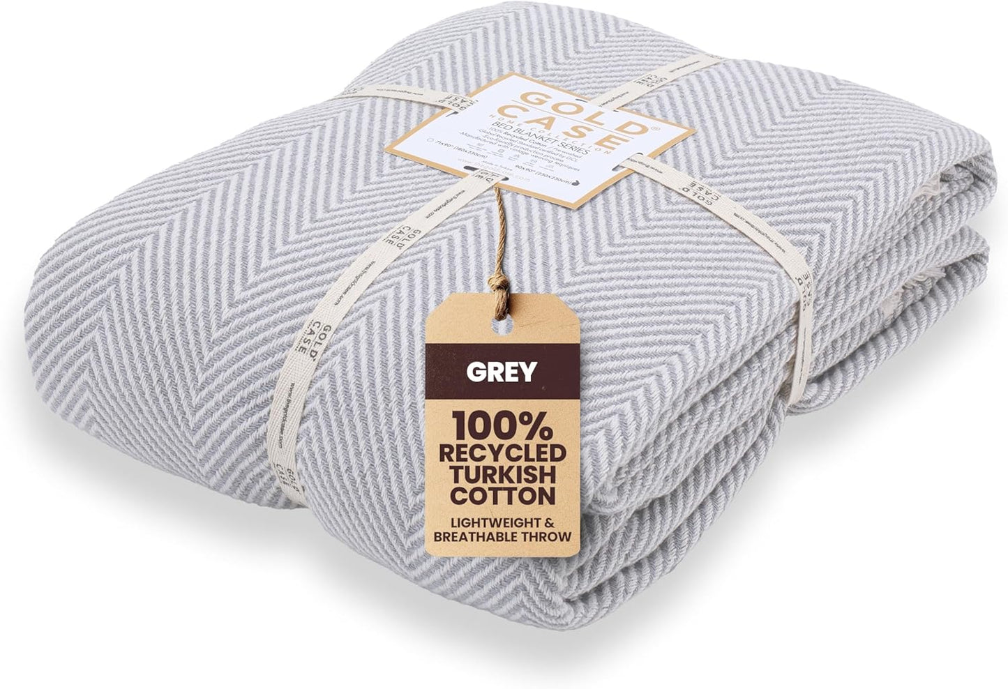 Gold Case Throw Blanket for Bed – 100% Recycled Turkish Cotton Bed Blanket – Decorative Throw Cotton Blankets for Living Room & Bedroom – Woven Twin Blankets - 71x90 - Elegant Grey