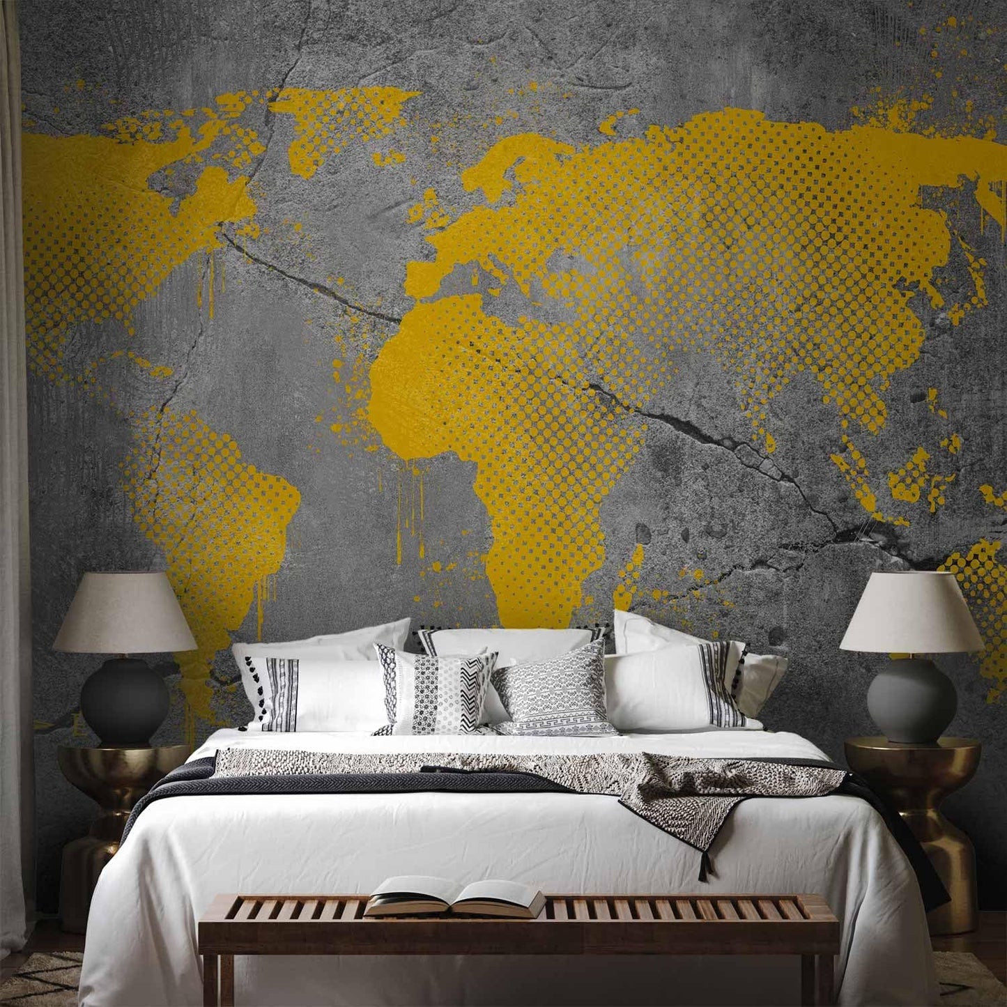 artgeist Premium Wall Mural World Map 138x101 in - XXL Non-Woven Wallpaper Fleece Wall Decor Photo Print Picture Image Design Map of The World k-A-0494-a-a