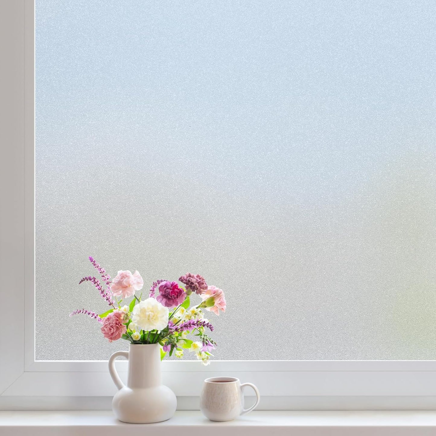 DOWELL Window Privacy Film, Frosted Glass Window Film, Static Cling Non-Adhesive Glass Clings, Sun Blocking Opaque Coverings, Reusable Door Stickers for Bathroom Home Office, Pure, 35.4" x 157.5"