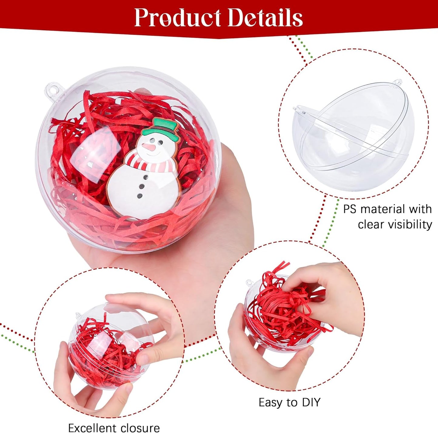 ANVAVO 25 Pieces 10 cm Christmas Clear Plastic Fillable Ball Ornaments DIY Craft Transparent Baubles Shatterproof Christmas Tree Hanging Ornaments for Xmas New Years Birthday Wedding Home Decor