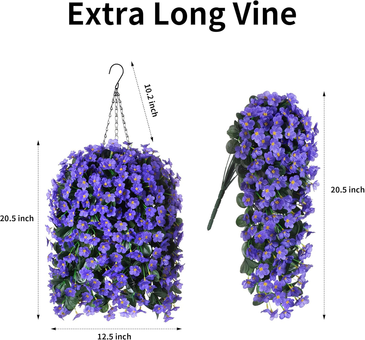 Artificial Fake Outdoor Hanging Flowers Plants Basket for Outside Porch Decoration, Fake Silk UV Resistant Look Real Purple Orchid Traing Vines for Home Balcony Yard Patio Garden Decor