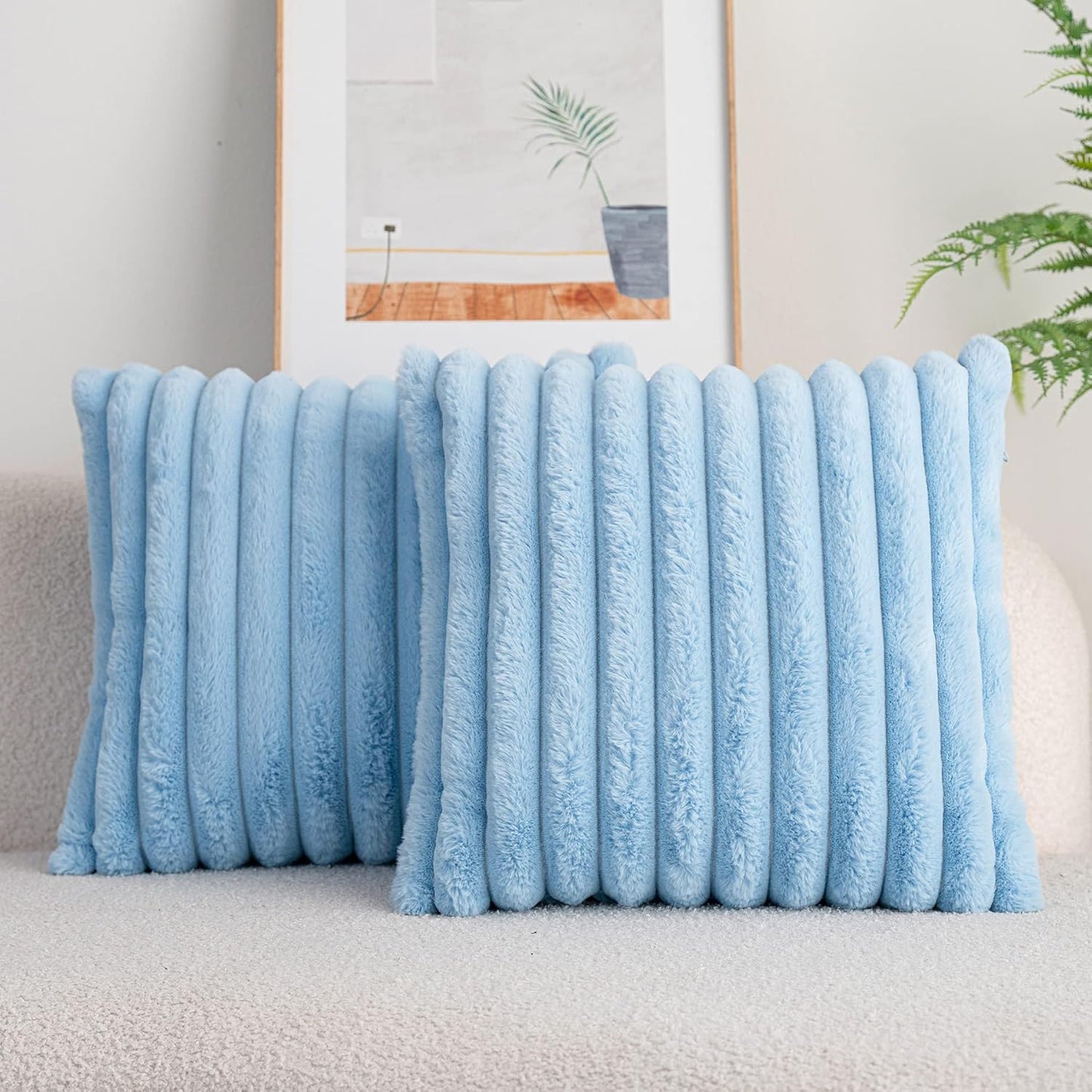DEELAND Pack of 2,Double-Sided Faux Fur Plush Decorative Throw Pillow Covers Fuzzy Striped Soft Pillowcase Cushion Covers for Sofa Couch Bedroom Lightblue 20x20 inch
