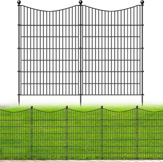 4 Panels No Dig Dog Fence Outdoor for Yard, 48 in(H) X 10.5 ft(L) Decorative Tall Garden Fence Animal Barrier, Rustproof Metal Wire Garden Edging and Borders, Temporary Fencing Stakes
