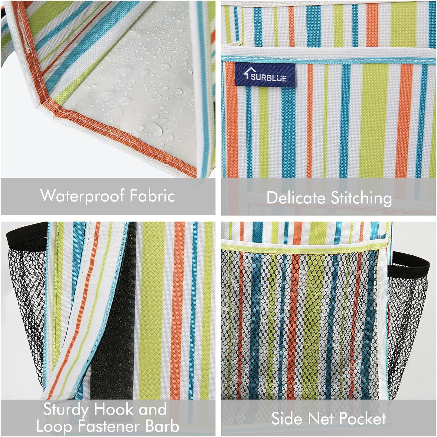 Surblue Bedside Caddy Hanging Bed Organizer Storage Bag Pocket for Bunk and Hospital Beds, College Dorm Rooms Baby Bed Rails, Camp 8 Pockets, (Large, Green Stripe)