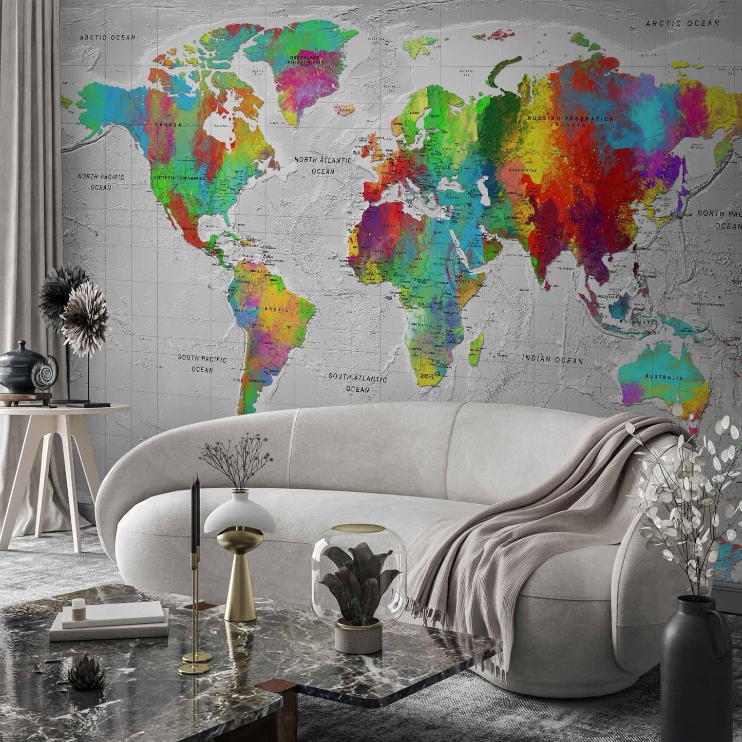 artgeist Premium Wall Mural World Map 98x69 in - XXL Non-Woven Wallpaper Fleece Wall Decor Photo Print Picture Image Design Home Map of The World k-A-0128-a-a