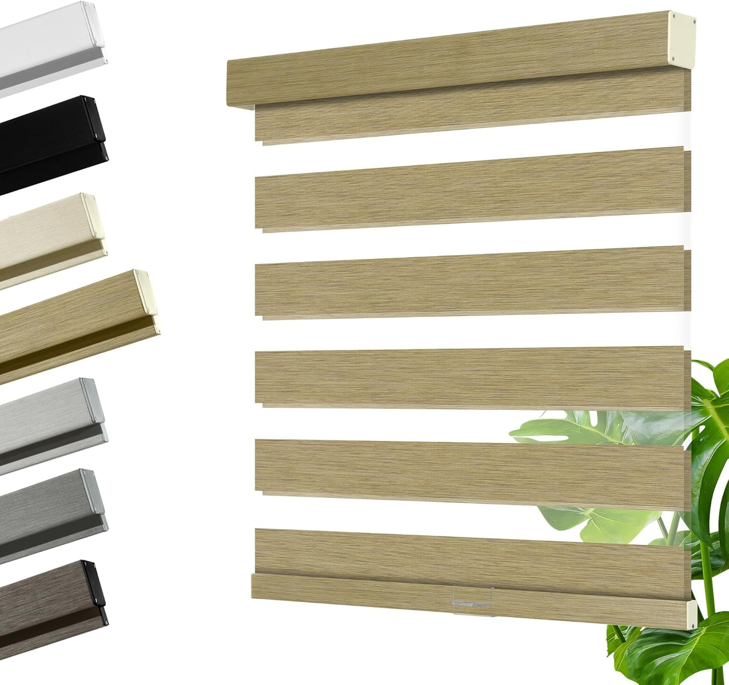 Cordless Zebra Blinds for Windows, Blackout Interior Blinds,Easy to Install,UV Protection,for Offices and Home,Custom Roller Shades, Mousse Light Bown,52" W x 64" H