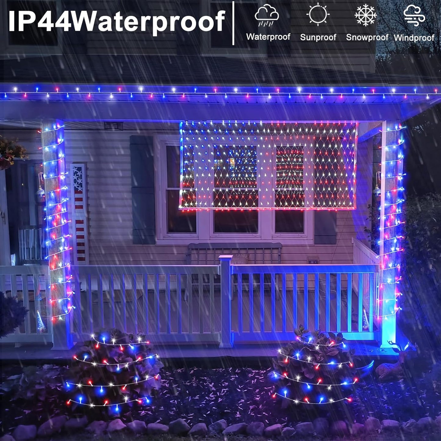 4th of July Decorations Outdoor Red White and Blue Lights, 82FT 250 LED 4th of July Lights Connectable Patriotic String Light Plug in for Memorial Day Independence Day Decorations