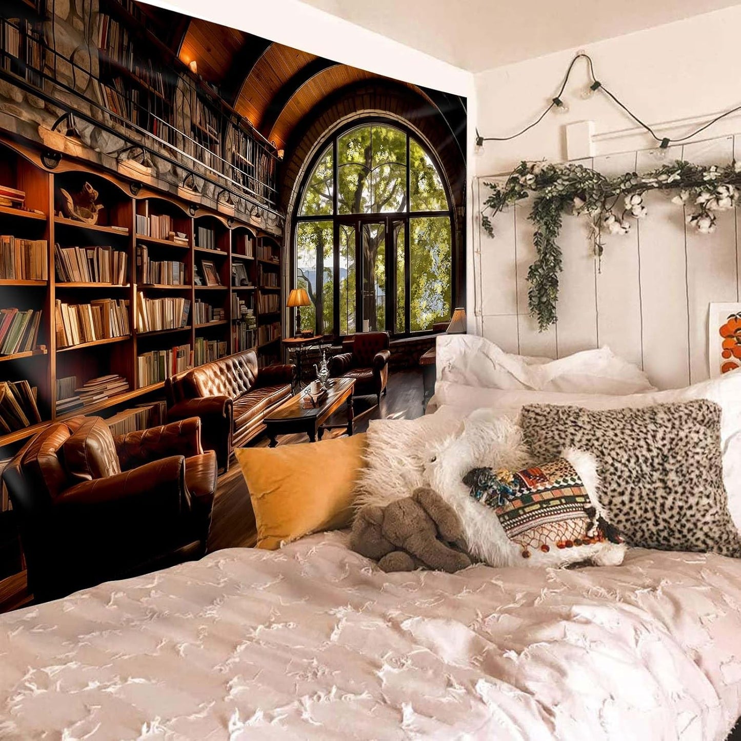 dueeia Book Library Tapestry Wall Hanging Medieval Bookshelf Vintage Window Bookcase Backdrop Wall Decor for Bedroom Aesthetic Living Room Office (59.1"x51.2")