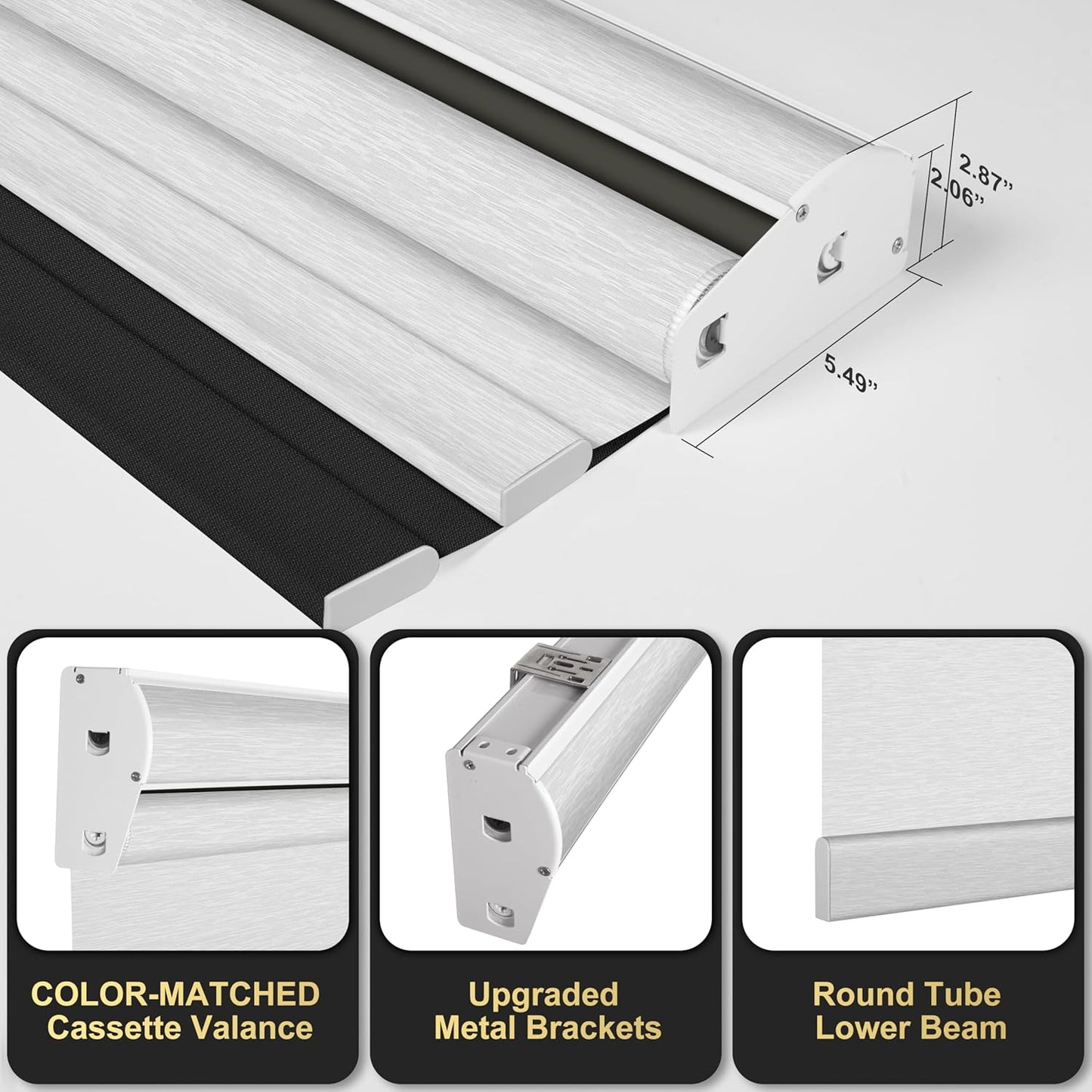 BERISSA Cordless Dual Roller Shades with Cassette Valance, Double Window Shades - Blackout and Light Filtering, Day and Night for Home Office Door. Linen Black and White. 30 W x 36" H