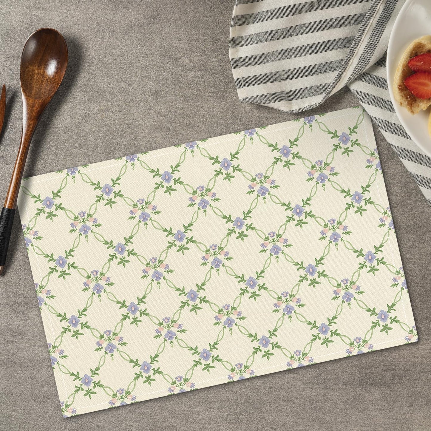 Floral Placemats Set of 4, Greenery Table Mat for Home Kitchen, Restaurants, Outdoor Linen Washable Place Mats 12x18 inch Party Event Dining Decoration-02
