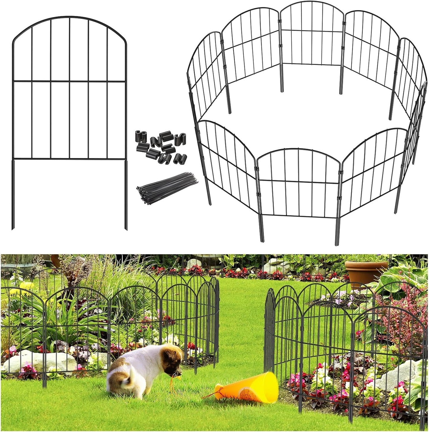 Goovilla Garden Fence, Total 20ft(L) x 24in(H) Garden Fencing Animal Barrier, 19 Pcs Rustproof Metal Fence Panels, Black No Dig Fence, Decorative Garden Fences and Borders for Dogs, Flower Bed, Patio