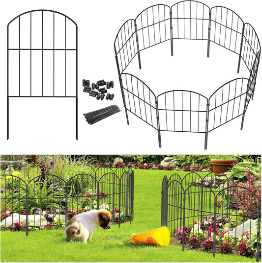 Goovilla Garden Fence, Total 10ft(L) x 24in(H) Garden Fencing Animal Barrier, 10 Pcs Rustproof Metal Fence Panels, Black No Dig Fence, Decorative Garden Fences and Borders for Dogs, Flower Bed, Patio