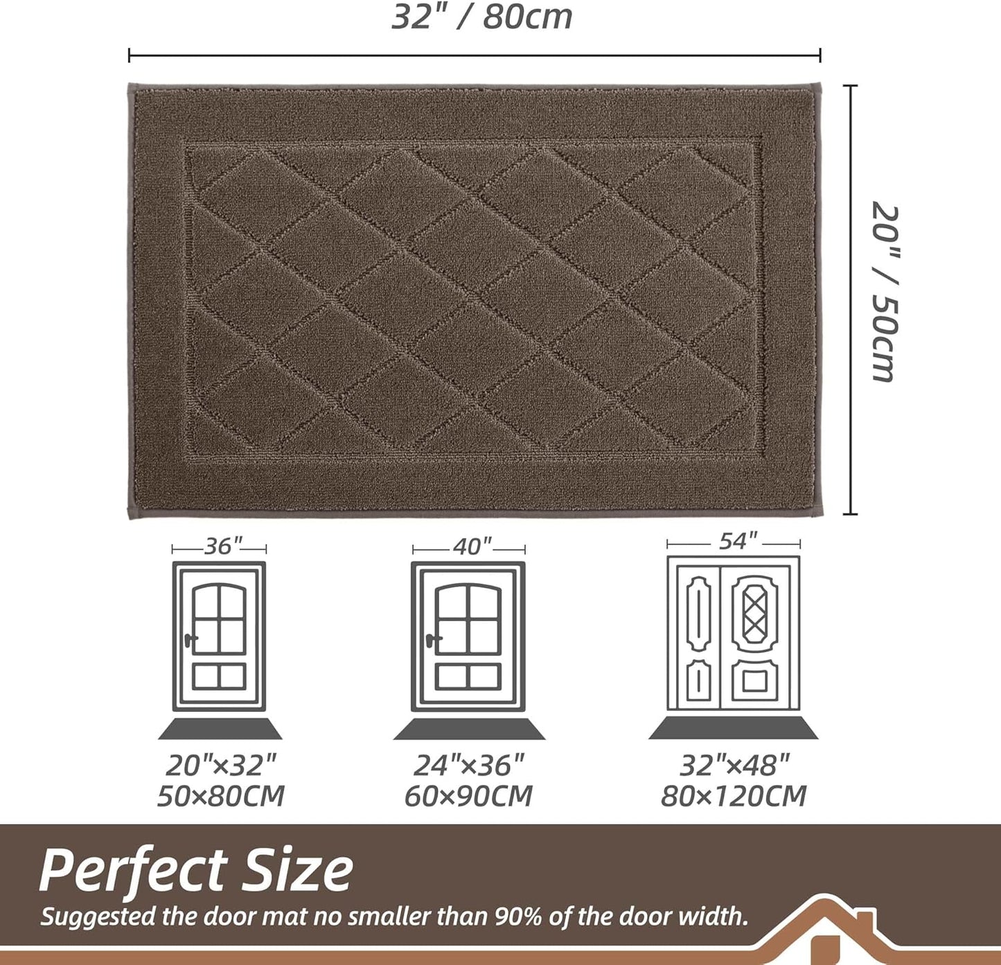 BEQHAUSE Dirt Trapper Door Mat 20" x 32", Doormat Non-Slip Entryway Rugs Washable, Dog Door Mat Stain Resistant and Absorbent Welcome Floor Mat for Front Back Door, Muddy Wet Shoes & Paws, Light Brown