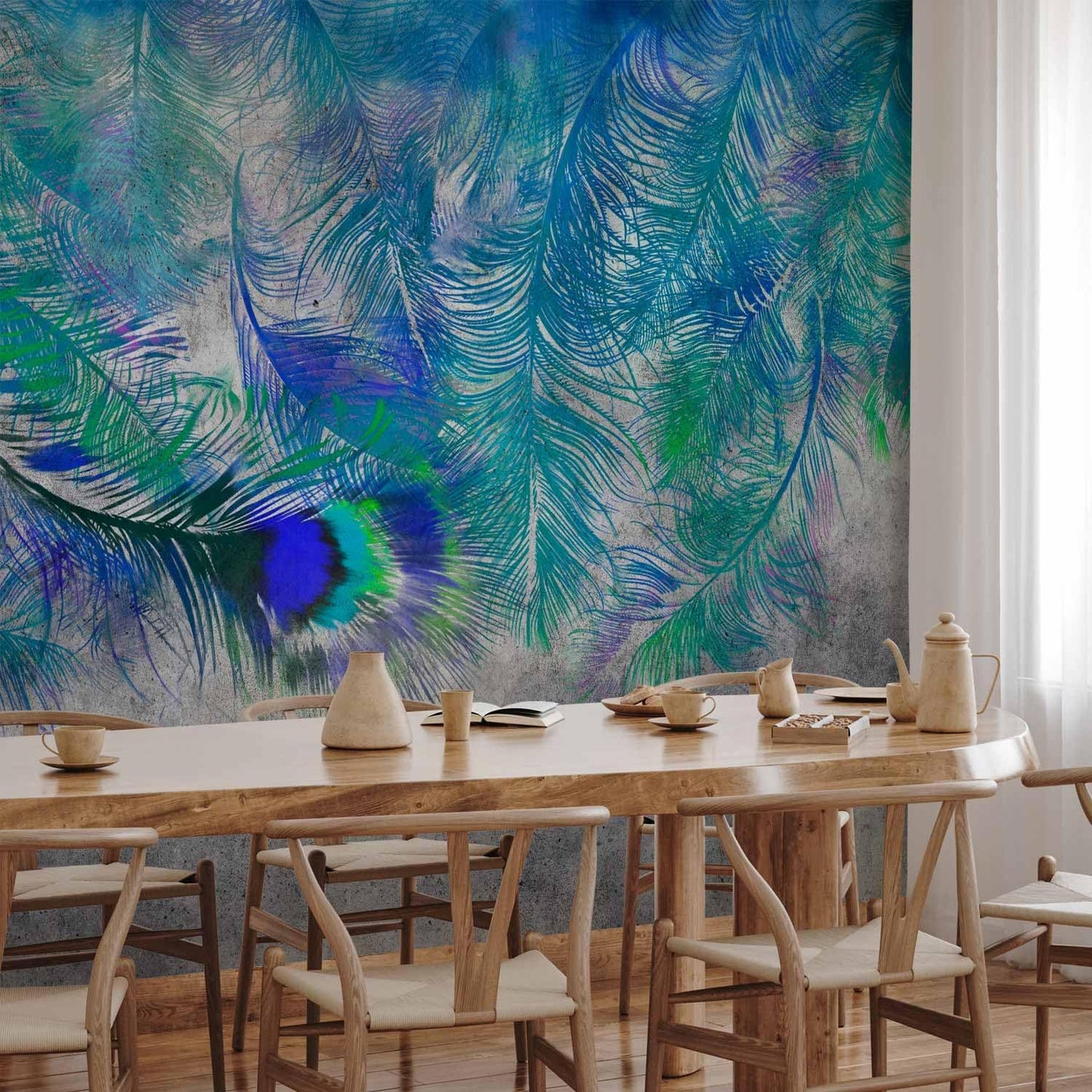 artgeist Wall Mural Cement Feather 79x55 in - XXL Non-Woven Wallpaper Fleece Wall Decor Photo Print Picture Image Design Landscape Colorful Abstract n-A-1488-a-a