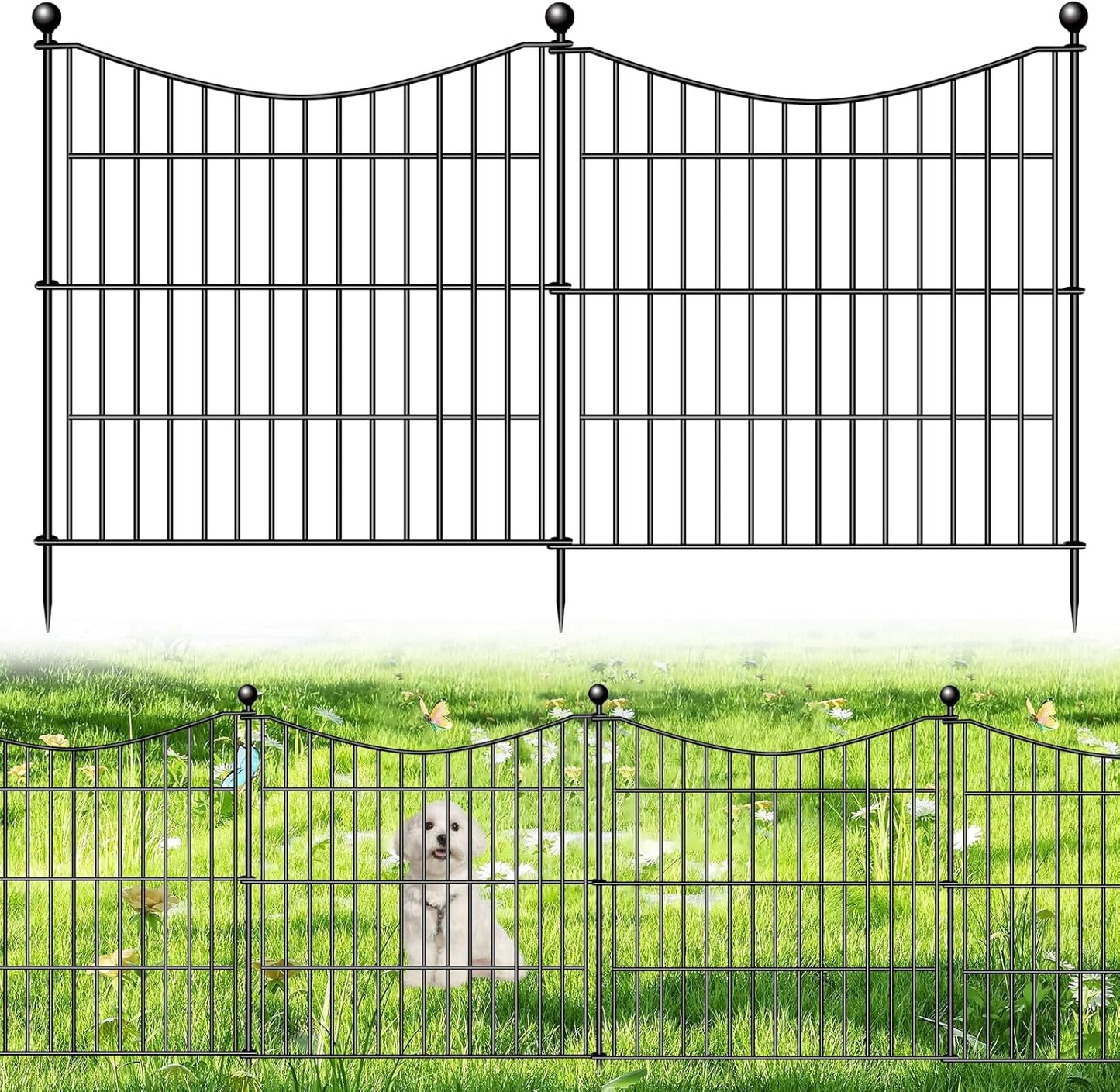 5 Panels No Dig Dog Fence Outdoor for Yard, 24 in(H) X 10 ft(L) Decorative Tall Garden Fence Animal Barrier, Rustproof Metal Wire Garden Edging and Borders, Temporary Fencing Stakes