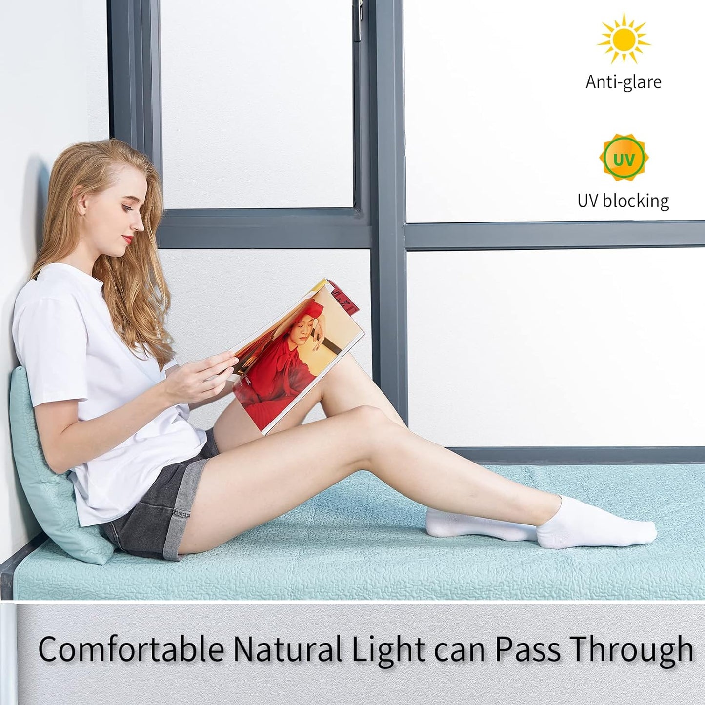 Frosted Glass Window Film with Tools,Reusable Window Privacy Film,Static Clings Window Film Kit for Home Bathroom and Office. (Pure, 23.6Inch×196.9Inch)