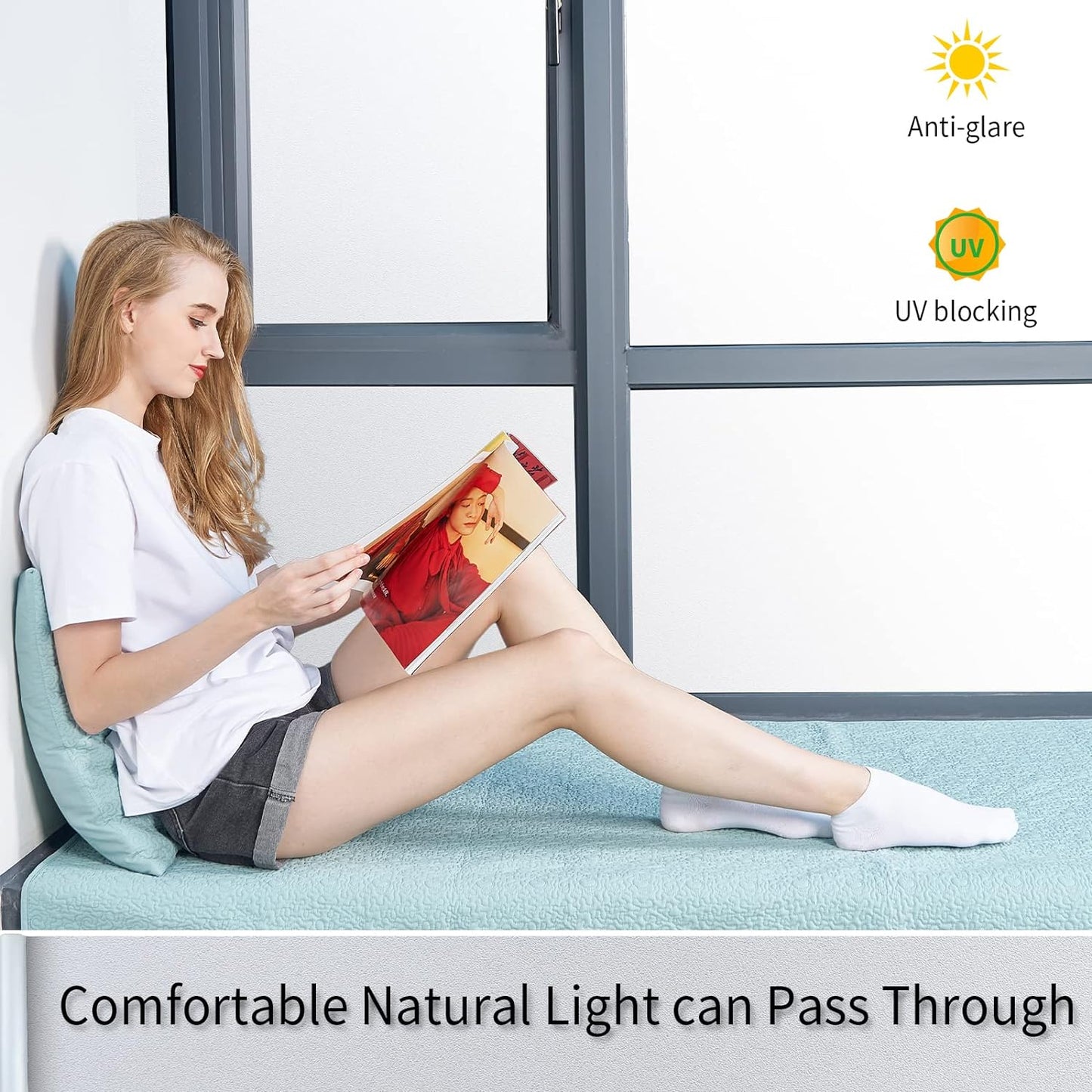 Frosted Glass Window Film with Tools,Reusable Window Privacy Film,Static Clings Window Film Kit for Home Bathroom and Office. (White, 45.2Inch×196.9Inch)