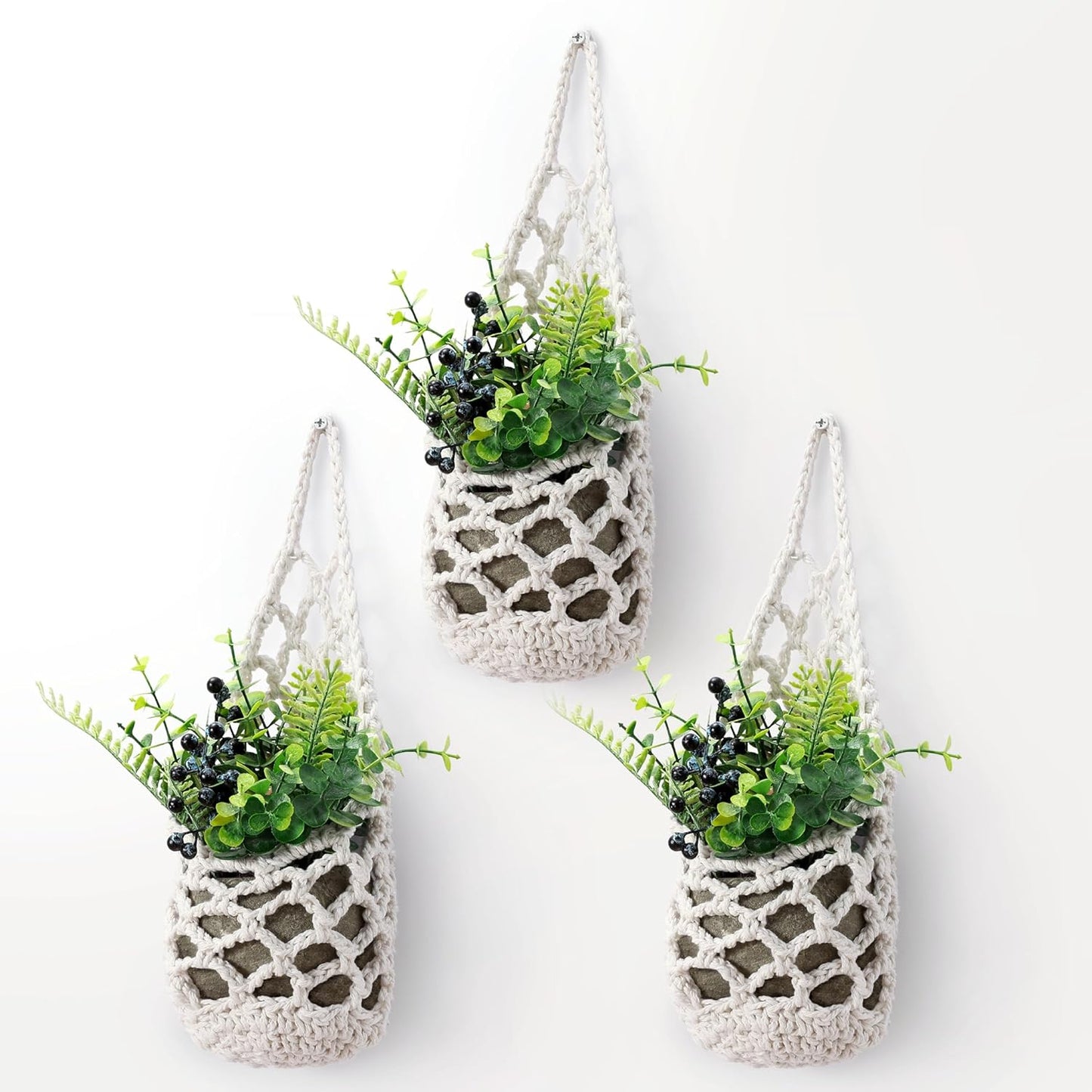 3PK Wall Planters for Indoor Plants, Macrame Plant Hanger | Wall Planter, Plant Hanger, Hanging Planter (3PK, for 4 inch Pot)