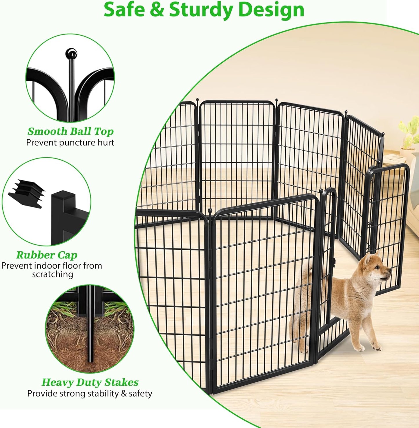 Decorative Black Metal Fencing Garden Fence with Gate, 18ft(L) 40in(H) 8 Fence Panels No Dig Fence Rustproof Animal Barrier Fence Temporary Dog Panels Fencing Outdoor