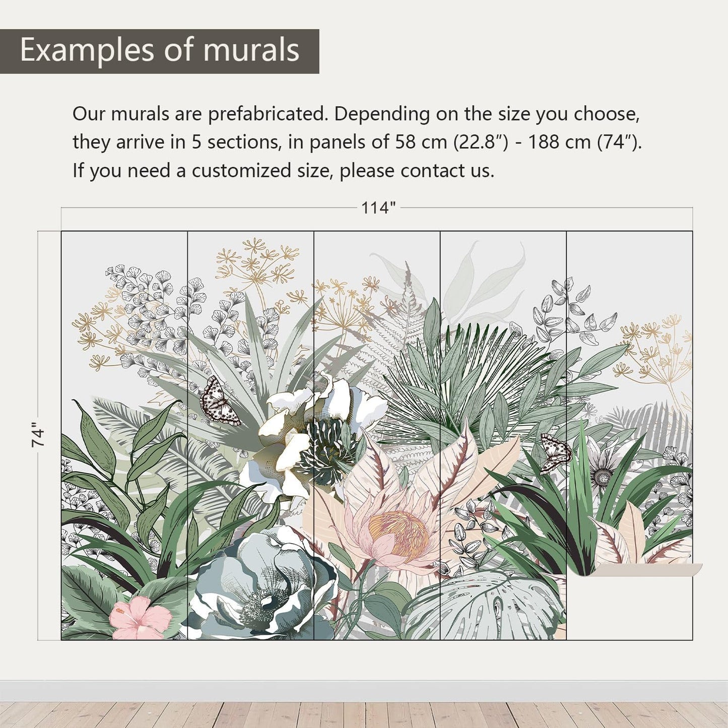 AFZEVEB-Tropical Jungle Wallpaper Botanical Large Floral Wall murals for Bedroom 114"x74" (Not Peel and Stick)