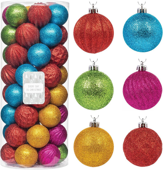 Every Day is Christmas Ornaments, Shatterproof Christmas Tree Ornament Set, Christmas Balls Decoration 50 Count (2.24"/57mm, Textured Rainbow)