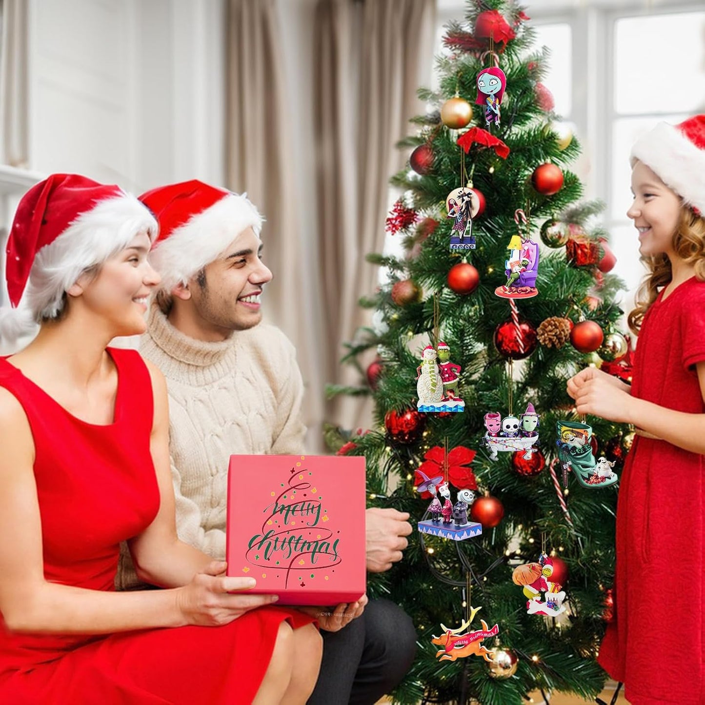 2025 Halloween Christmas Tree Decorations, 8PCS Acrylic Cute Night Before Pendants Hanging, 2D Flat New Year Set Spooky Decor Indoor Home Party Gifts Ornaments (10cm/3.93In)