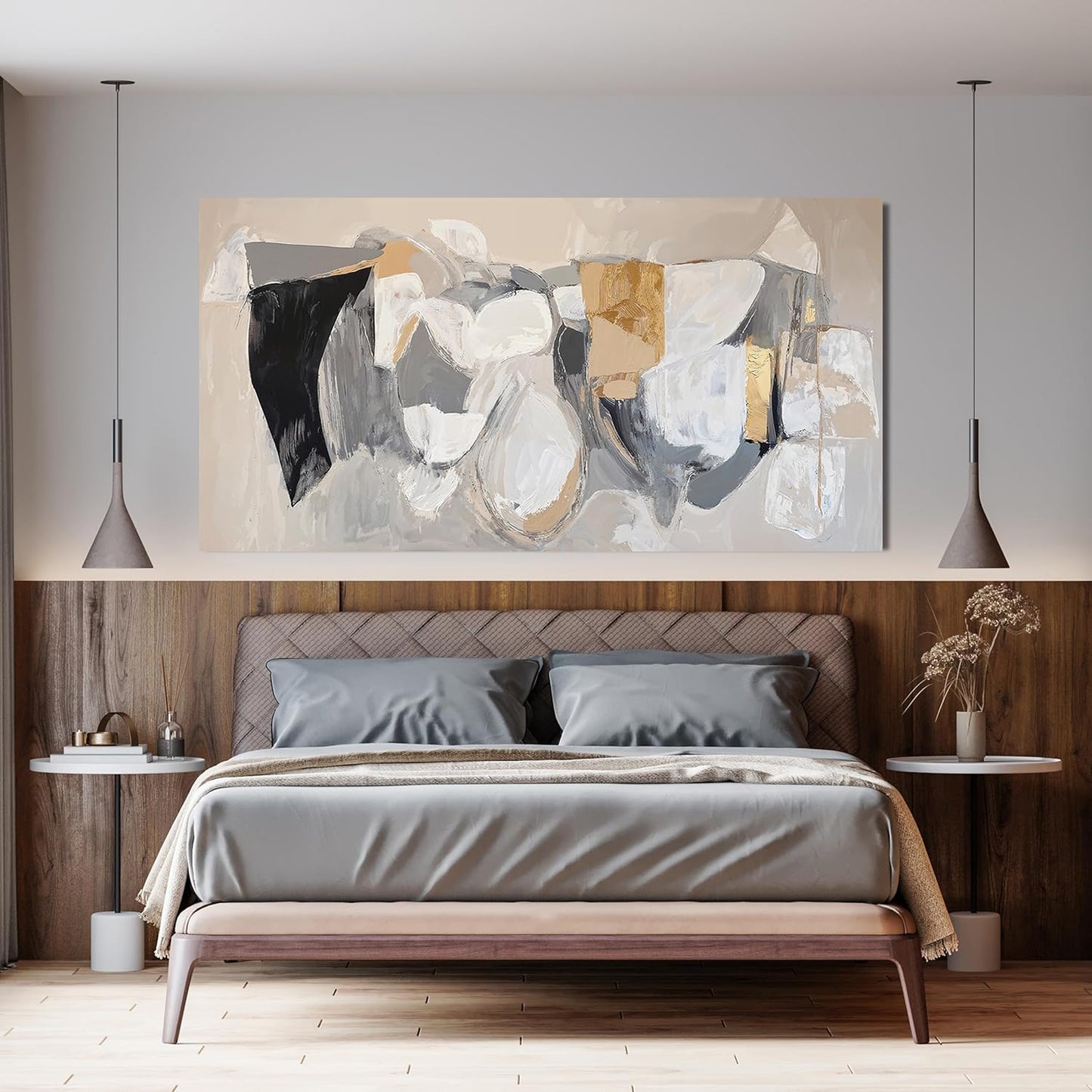 Abstract Canvas Oversized Wall Art Decor Gray Gold Modern Abstract Graffiti Art Wall Black Wall Art Decor for Living Room Canvas Art Poster Print Wall Pictures for Bedroom Office Decor 29" X 58"