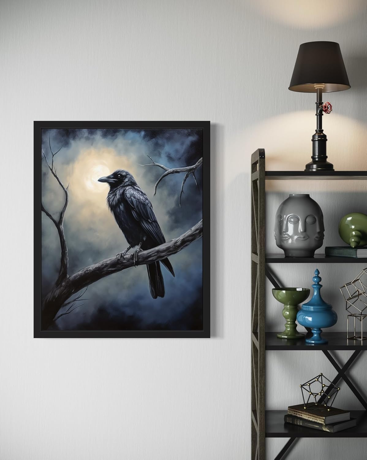 Crow under the Moonlight Poster Art Print, Halloween Scary Vintage Wall Art Academia Spooky Painting Decoration for Horror Prints, Gothic Posters Bedroom Decor 89 (Crow under the Moonlight, 16 x 20 inches, Unframed)