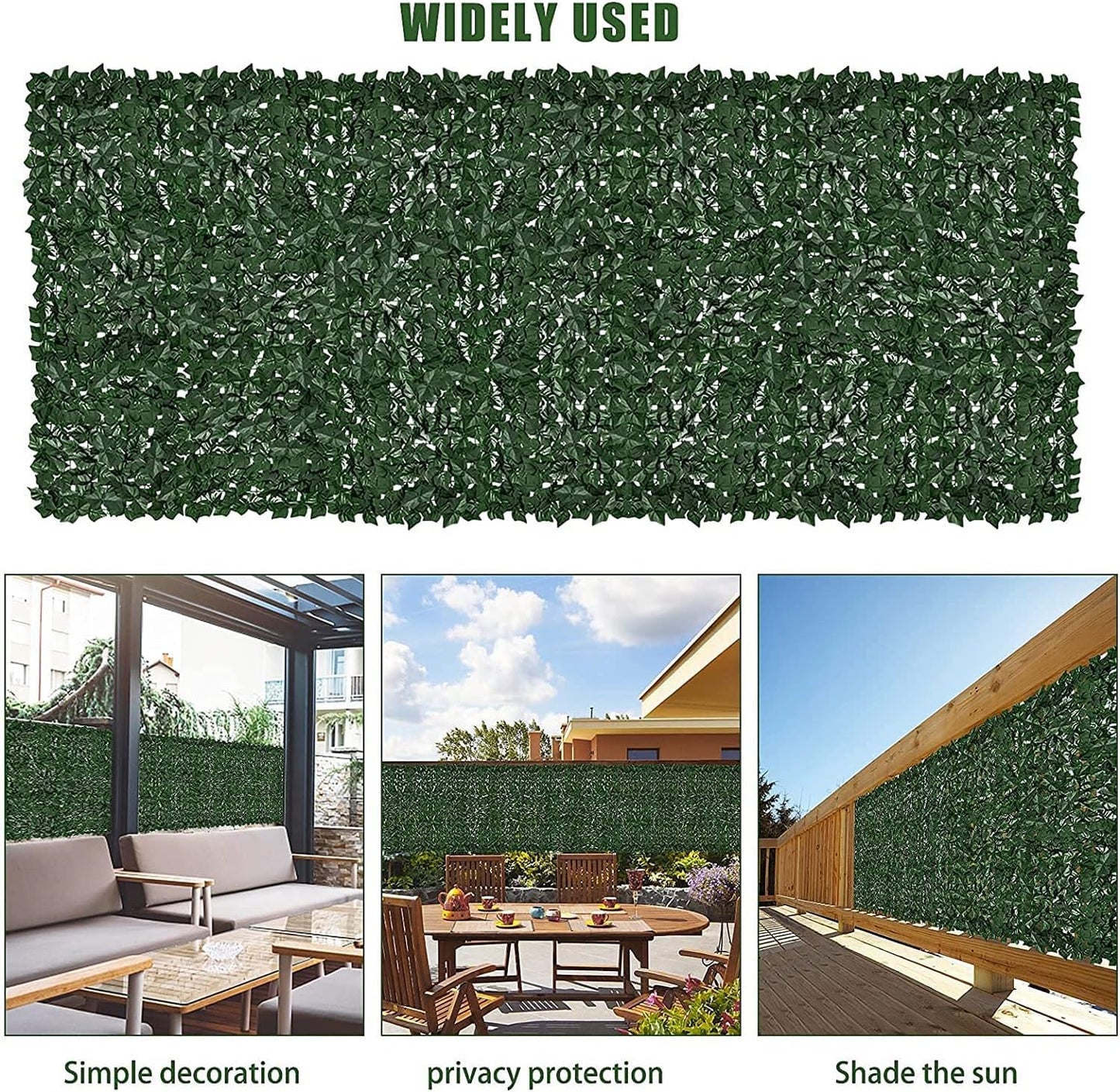 Faux Ivy Fence Privacy Screen Outdoor Expandable Artificial Greenery Roll Fake Hedge Wall Patio Green Plastic Leaf Plant Vine Grass Panels Gate Covering for Garden Yard Balcony (100x60 in)