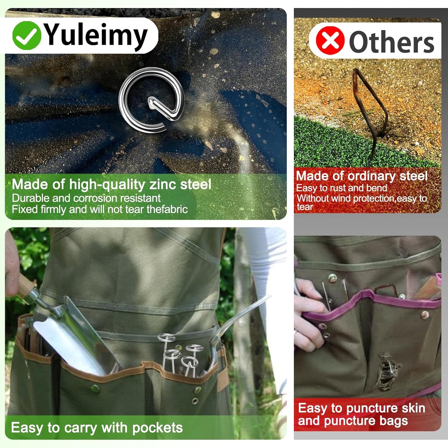 120 Pack Heavy Duty 8 Gauge Galvanized Landscape Fabric Pins, 6 Inch G-Shaped Round Top Weed Barrier Stakes for Garden, Erosion Control, Tent, Ground Cover (Silver)